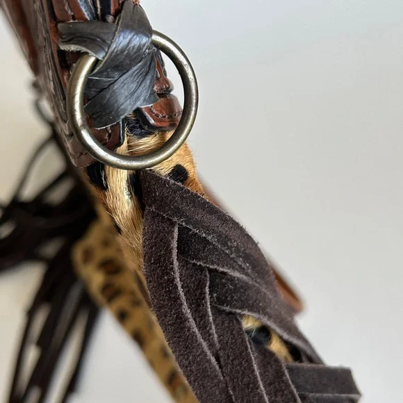 American Darling Cheetah Print & Gold Fringed Cowhide & Leather Purse /Tote Bag - Picture 8 of 15